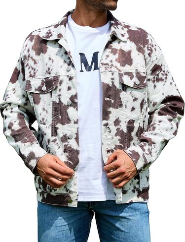 Cow Print Trucker Jacket for Men Western Cowboy Unlined Coats Cute Animal Tops Holiday Gifts in Saudi Arabia