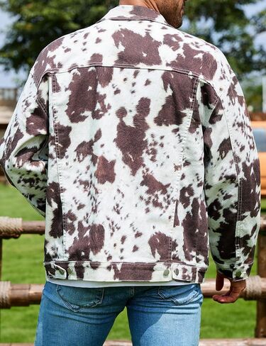 Cow Print Trucker Jacket for Men Western Cowboy Unlined Coats Cute Animal Tops Holiday Gifts in Saudi Arabia