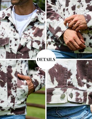 Cow Print Trucker Jacket for Men Western Cowboy Unlined Coats Cute Animal Tops Holiday Gifts in Saudi Arabia