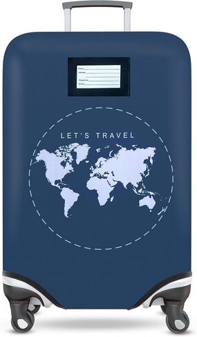 Travel Luggage Cover With Integrated Name Tag, Fits 28 Inch Suitcases, World Map Navy Blue, TSA Friendly, Elastic, Zippers and Buckle, Two-in-One Design, Luggage Protector with ID Tag. in Saudi Arabia