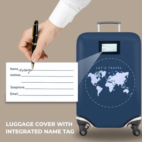 Travel Luggage Cover With Integrated Name Tag, Fits 28 Inch Suitcases, World Map Navy Blue, TSA Friendly, Elastic, Zippers and Buckle, Two-in-One Design, Luggage Protector with ID Tag. in Saudi Arabia