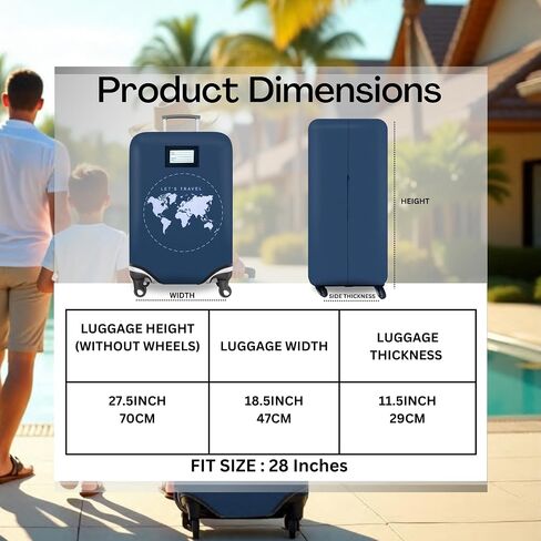 Travel Luggage Cover With Integrated Name Tag, Fits 28 Inch Suitcases, World Map Navy Blue, TSA Friendly, Elastic, Zippers and Buckle, Two-in-One Design, Luggage Protector with ID Tag. in Saudi Arabia