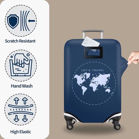 Travel Luggage Cover With Integrated Name Tag, Fits 28 Inch Suitcases, World Map Navy Blue, TSA Friendly, Elastic, Zippers and Buckle, Two-in-One Design, Luggage Protector with ID Tag. in Saudi Arabia