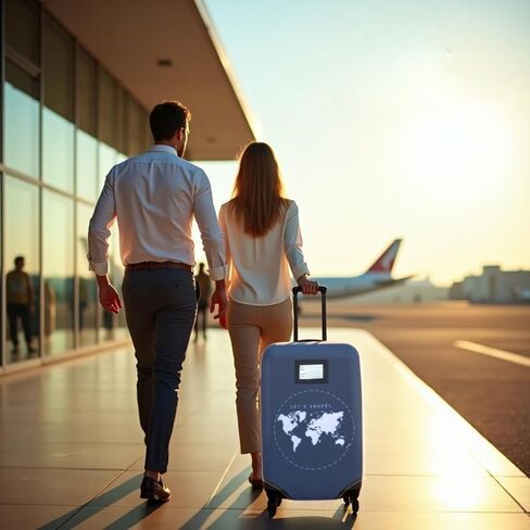 Travel Luggage Cover With Integrated Name Tag, Fits 28 Inch Suitcases, World Map Navy Blue, TSA Friendly, Elastic, Zippers and Buckle, Two-in-One Design, Luggage Protector with ID Tag. in Saudi Arabia