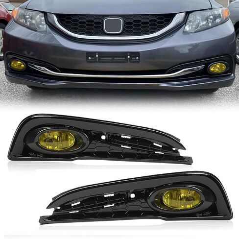 HECASA Fog Lights Compatible with 2013-2015 Honda Civic 4-Door Sedan Bumper Fog Lamp w/Switch Replacement for HO2592135 HO2593135 HO1038114 HO1039114- Yellow in Saudi Arabia