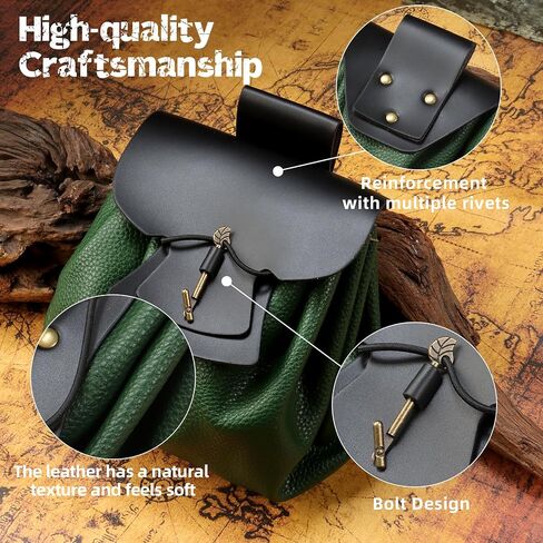 Renaissance Belt Pouch,Women Viking Medieval Waist Bag for Ren Fair Faux Leather Costume Accessories (Brown) in Saudi Arabia