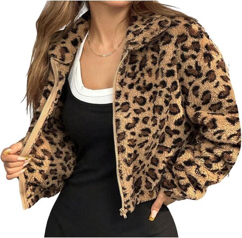MakeMeChic Women's Faux Fur Jacket Leopard Print Fuzzy Full Zip Long Sleeve Y2k Coats in Saudi Arabia