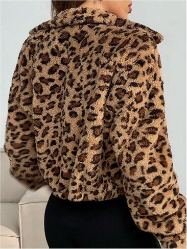 MakeMeChic Women's Faux Fur Jacket Leopard Print Fuzzy Full Zip Long Sleeve Y2k Coats in Saudi Arabia