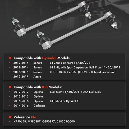 A-Premium 2 × وصلات شريط تثبيت أمامية Sway Bar، متوافقة مع Hyundai Sonata 2012-2015، Azera 2012-2017 وKia Optima 2012-2016، Cadenza 2014-2016 in Saudi Arabia