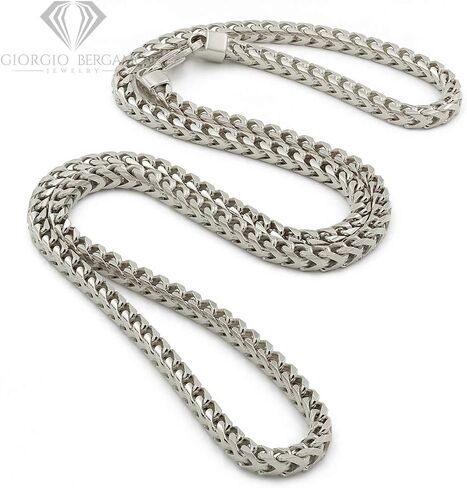 Giorgio Bergamo 925 Italian Sterling Silver 1mm - 5.5mm Solid Franco Chain, Rhodium Plated Square Box Link Necklace, Bracelet or Anklet in Saudi Arabia