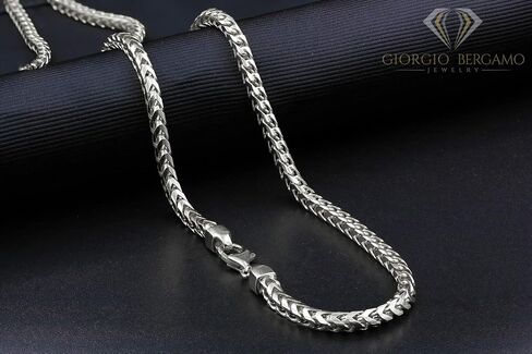 Giorgio Bergamo 925 Italian Sterling Silver 1mm - 5.5mm Solid Franco Chain, Rhodium Plated Square Box Link Necklace, Bracelet or Anklet in Saudi Arabia
