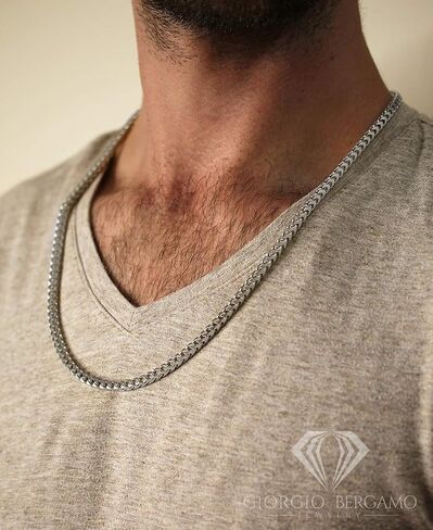 Giorgio Bergamo 925 Italian Sterling Silver 1mm - 5.5mm Solid Franco Chain, Rhodium Plated Square Box Link Necklace, Bracelet or Anklet in Saudi Arabia