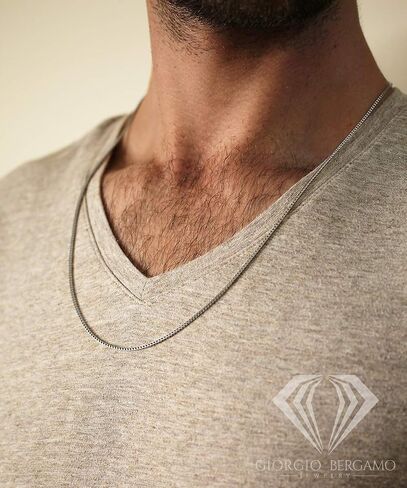 Giorgio Bergamo 925 Italian Sterling Silver 1mm - 5.5mm Solid Franco Chain, Rhodium Plated Square Box Link Necklace, Bracelet or Anklet in Saudi Arabia