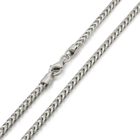 Giorgio Bergamo 925 Italian Sterling Silver 1mm - 5.5mm Solid Franco Chain, Rhodium Plated Square Box Link Necklace, Bracelet or Anklet in Kuwait