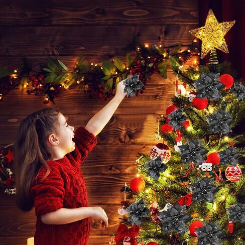 ويلبوند 36 قطعة عيد الميلاد البونسيتة بريق الزهور الاصطناعية عيد الميلاد الزهور الاصطناعية شجرة الحلي توبر زينة عيد الميلاد (الذهب) in Saudi Arabia