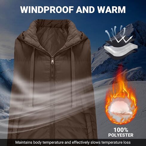Women's Puffy Vest Jackets Lightweight Mid-Length Hood Waistcoat Sleeveless Zipper Fall Winter Warm Outerwear Coat in Saudi Arabia