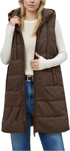 Women's Puffy Vest Jackets Lightweight Mid-Length Hood Waistcoat Sleeveless Zipper Fall Winter Warm Outerwear Coat in Saudi Arabia