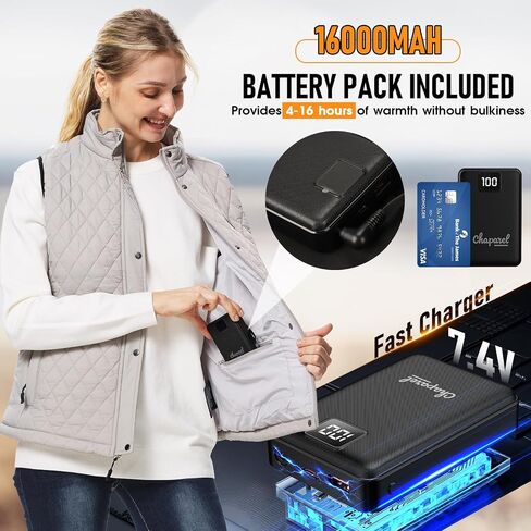 Women Heated Vest with 16000mAh 7.4V Battery Pack, Smart Washable Rechargeable Electric Lightweight Heating Vest Coat in Kuwait