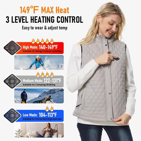 Women Heated Vest with 16000mAh 7.4V Battery Pack, Smart Washable Rechargeable Electric Lightweight Heating Vest Coat in Kuwait