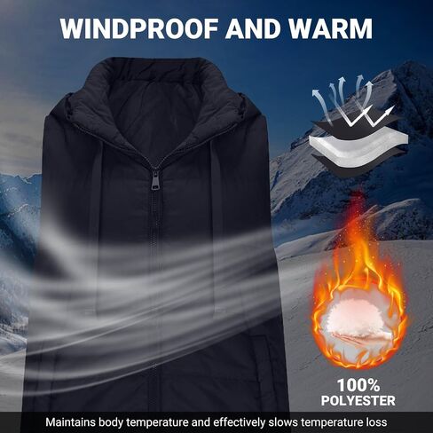 Women's Puffy Vest Jackets Lightweight Mid-Length Hood Waistcoat Sleeveless Zipper Fall Winter Warm Outerwear Coat in Saudi Arabia
