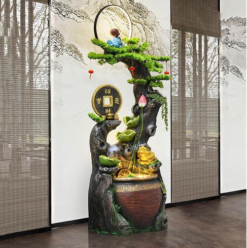 Standing Waterfall Floor Standing Water Fountain with LED Lights, Living Room Balcony Rockery Water Fountain, Outdoor Decoration Fountain Floor Fountain in Saudi Arabia