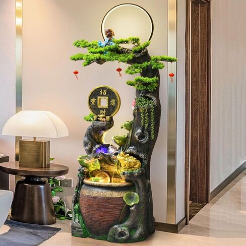 Standing Waterfall Floor Standing Water Fountain with LED Lights, Living Room Balcony Rockery Water Fountain, Outdoor Decoration Fountain Floor Fountain in Saudi Arabia