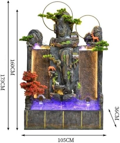 Standing Waterfall Living Room Feng Shui Decoration Large Rockery Water Fountain Ornaments Floor-Standing Fish Tank Circulating Waterscape Floor Fountain in Saudi Arabia