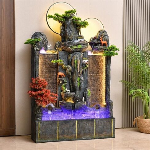 Standing Waterfall Living Room Feng Shui Decoration Large Rockery Water Fountain Ornaments Floor-Standing Fish Tank Circulating Waterscape Floor Fountain in Saudi Arabia