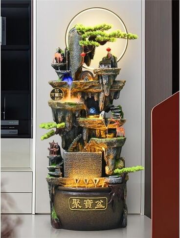 Standing Waterfall Retro Waterfall Fountain with Lighting for Living Rooms,Entrances 149cm High Circulating Waterfall Fountain Attracts Wealth Floor Fountain in Saudi Arabia
