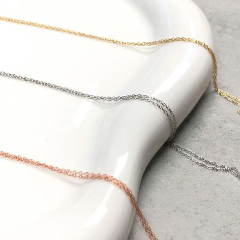 Solid 10K White, Rose or Yellow Gold 1/2 mm Slim and Dainty Rope Chain Necklace, Unisex Chain - Choice of Size and Color in Saudi Arabia