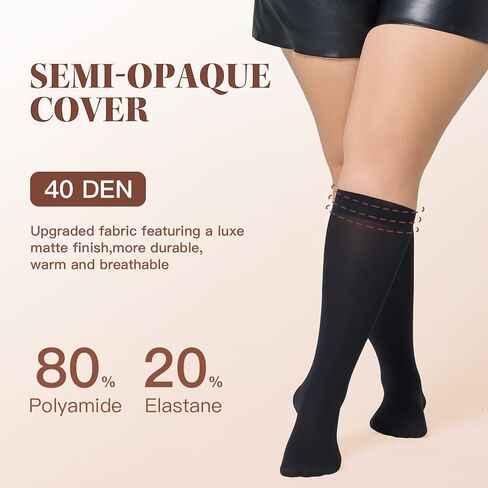 MANZI Plus Size Knee High Socks for Women Nylon Trouser Socks Women 40 Denier Semi Opaque Knee High Stockings in Saudi Arabia