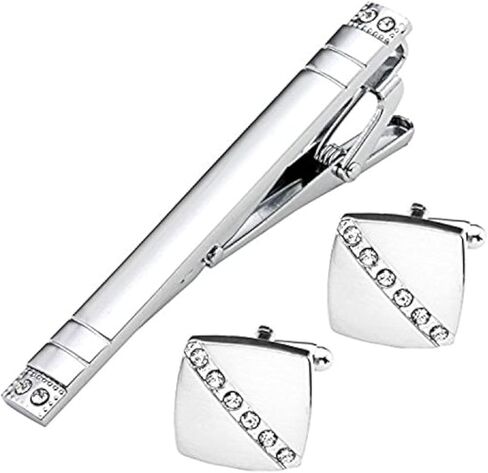 3PCS Cufflinks Tie Bar Wedding Clip Button Shirt Modern Classic Design Business Gift Set in Kuwait