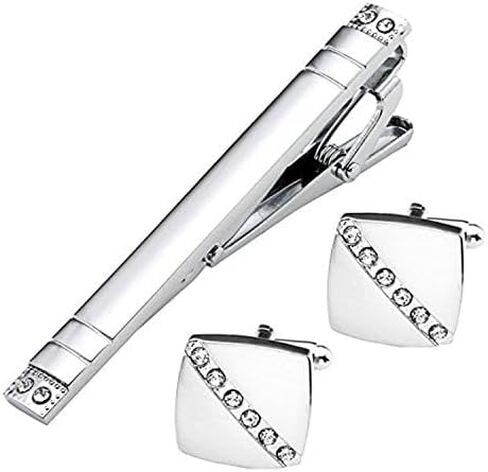 3PCS Cufflinks Tie Bar Wedding Clip Button Shirt Modern Classic Design Business Gift Set in Kuwait