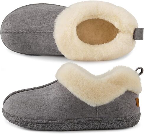 HomeTop Women's Closed-back Slippers Faux Wool Warm Non-slip Outdoor Indoor House Shoes with Fuzzy Collar in Kuwait