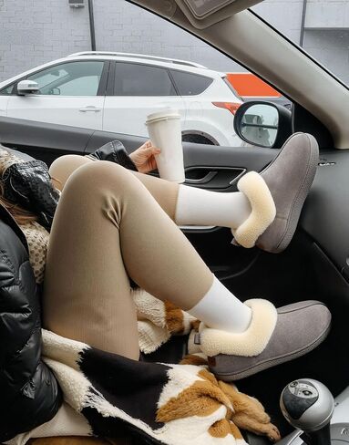 HomeTop Women's Closed-back Slippers Faux Wool Warm Non-slip Outdoor Indoor House Shoes with Fuzzy Collar in Kuwait