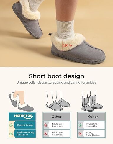 HomeTop Women's Closed-back Slippers Faux Wool Warm Non-slip Outdoor Indoor House Shoes with Fuzzy Collar in Kuwait