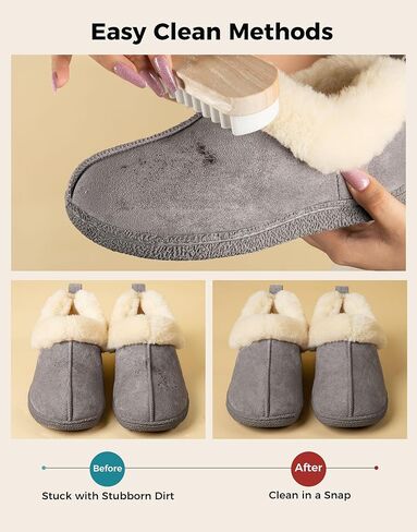 HomeTop Women's Closed-back Slippers Faux Wool Warm Non-slip Outdoor Indoor House Shoes with Fuzzy Collar in Kuwait
