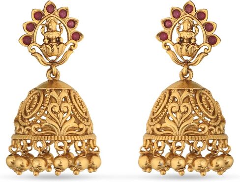 Tarinika Antique Gold Plated Vibhati Jhumkas with Temple Design - Indian Earrings for Women | Perfect for Ethnic Occasions | Traditional South Indian Jewelry | 1 Year Warranty* in Saudi Arabia