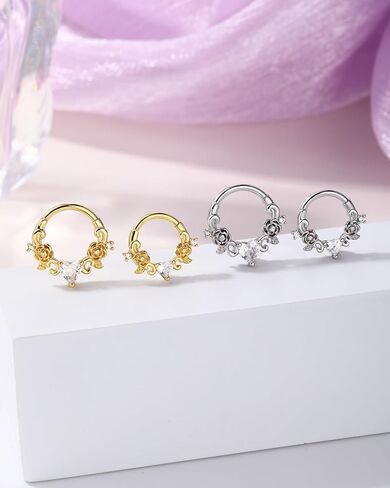Jewseen 16G Rose Septum Rings Heart Septum Piercing Jewelry Surgical Steel Tragus Rook Helix Conch Piercing Jewelry Daith Earrings Cartilage Hoop for Women in Saudi Arabia