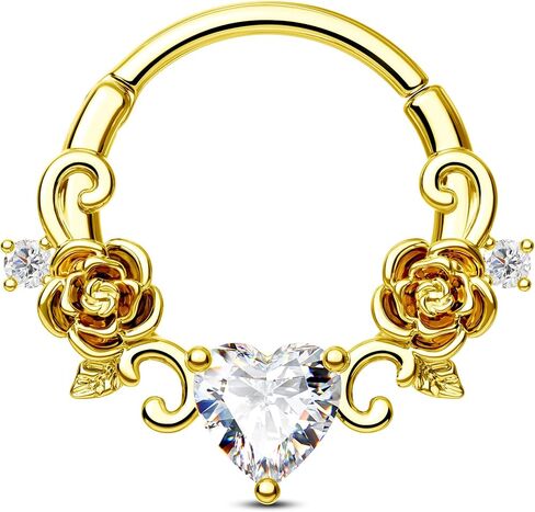 Jewseen 16G Rose Septum Rings Heart Septum Piercing Jewelry Surgical Steel Tragus Rook Helix Conch Piercing Jewelry Daith Earrings Cartilage Hoop for Women in Saudi Arabia