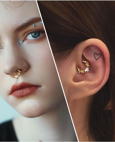 Jewseen 16G Rose Septum Rings Heart Septum Piercing Jewelry Surgical Steel Tragus Rook Helix Conch Piercing Jewelry Daith Earrings Cartilage Hoop for Women in Saudi Arabia