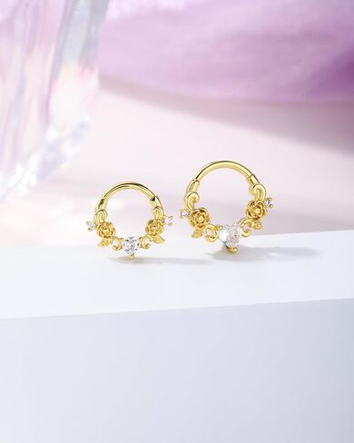Jewseen 16G Rose Septum Rings Heart Septum Piercing Jewelry Surgical Steel Tragus Rook Helix Conch Piercing Jewelry Daith Earrings Cartilage Hoop for Women in Saudi Arabia