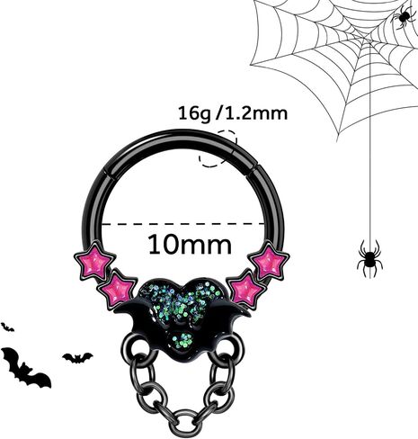 Halloween Septum Rings for Women 16G Black Heart Tragus Daith Piercing Jewelry 316L Stainless Steel Helix Cartilage Earrings Hoop in Saudi Arabia