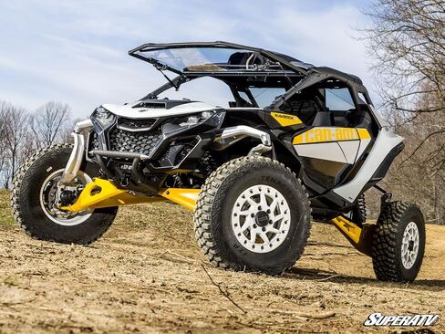 الزجاج الأمامي SuperATV Flip متوافق مع Can Am Maverick R، مقاوم للخدش، مصنوع من البولي كربونات السميك 1/4 بوصة أقوى 250 مرة من الزجاج، محمي بطبقة صلبة بصرية XR، لون شفاف in Saudi Arabia