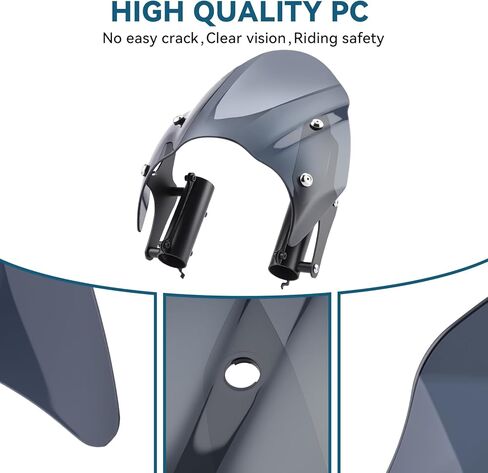 Motorcycle Windshield for Kawasaki, Wind Spliter, Round Windshield Windscreen Compatible with Kawasaki Vulcan S 650 VN650 Cafe SE 650 2015-2024 (Black) in Kuwait