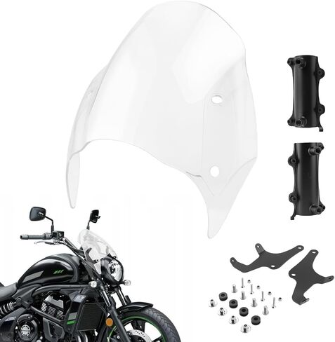 الزجاج الأمامي للدراجات النارية لـ Kawasaki، مقسم الرياح، زجاج أمامي مستدير متوافق مع Kawasaki Vulcan S 650 VN650 Cafe SE 650 2015-2024 (أسود) in Kuwait