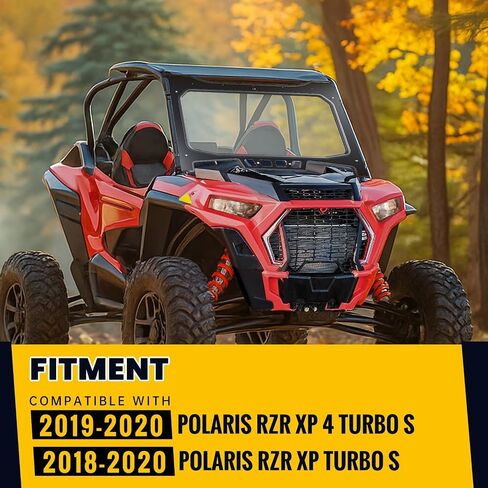 HECASA Vented Full Glass Windshield Compatible with Polaris 2018-2020 RZR XP Turbo S, 2019-2020 RZR XP 4 Turbo S Clear Glass Windscreen Black Powder Coated Aluminum in Saudi Arabia