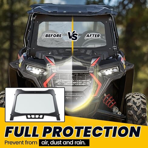 HECASA Vented Full Glass Windshield Compatible with Polaris 2018-2020 RZR XP Turbo S, 2019-2020 RZR XP 4 Turbo S Clear Glass Windscreen Black Powder Coated Aluminum in Saudi Arabia