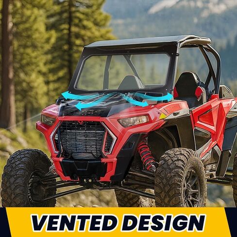 HECASA Vented Full Glass Windshield Compatible with Polaris 2018-2020 RZR XP Turbo S, 2019-2020 RZR XP 4 Turbo S Clear Glass Windscreen Black Powder Coated Aluminum in Saudi Arabia