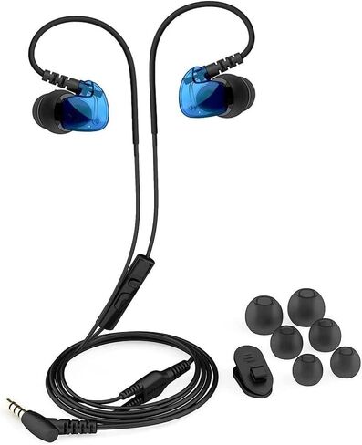 Granvela GV1 HD Classic Sports Earphones IPX5 Waterproof Running Earbuds Wired with Mic, Memory Wire Earhook and Clip - Blue in Kuwait